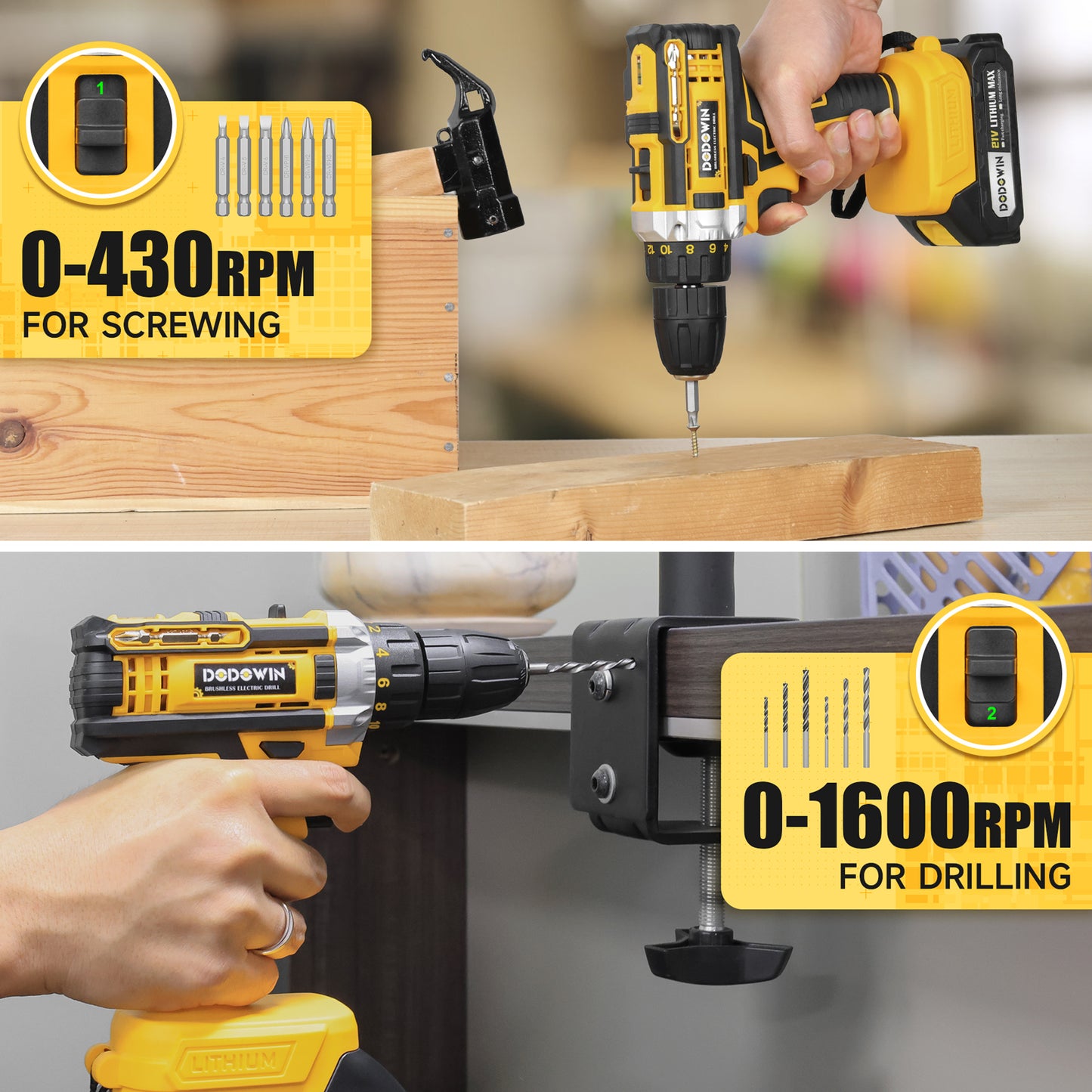 DODOWIN 21V Cordless Impact Drill Set