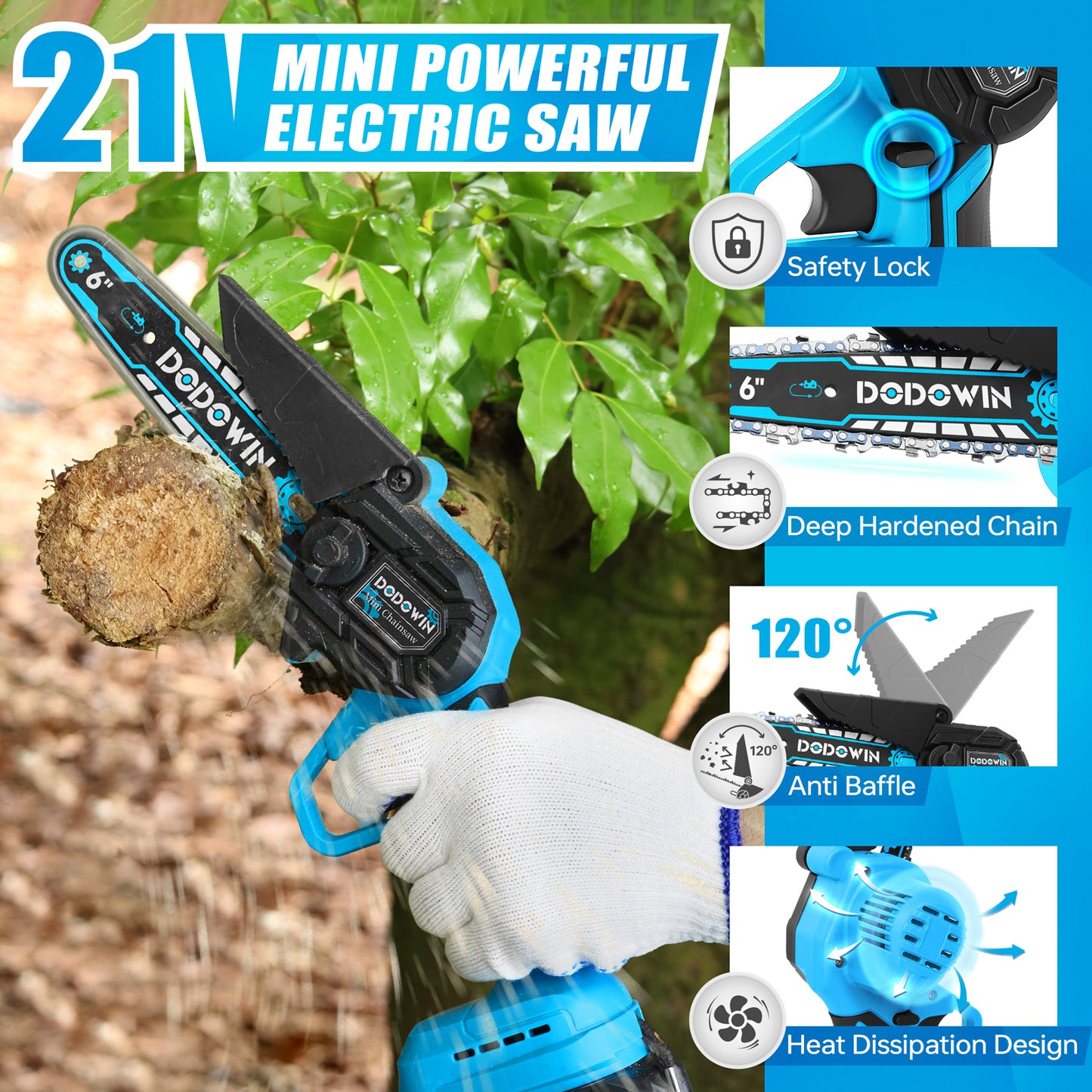 DODOWIN Mini Chainsaw Cordless,6'' Electric Portable Chain Saw