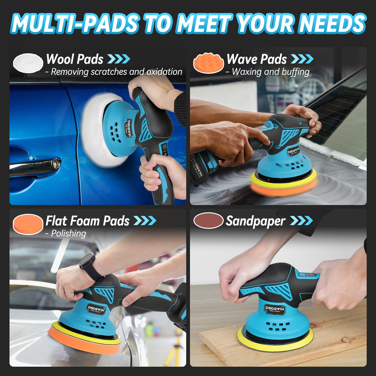 DODOWIN Cordless Car Polisher with 8-Speed Control