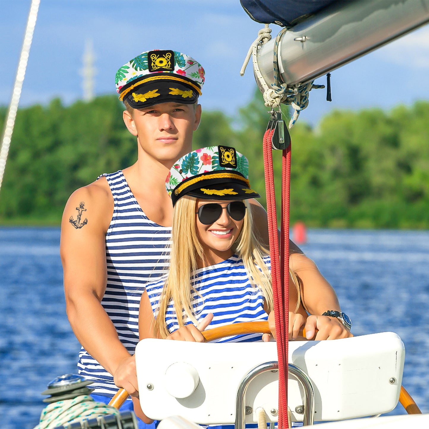 dodowin Captain Sailor Hats for Women Men, Adjustable Boat Yacht Rock Costumes for Hugh Hefner Playboy Party