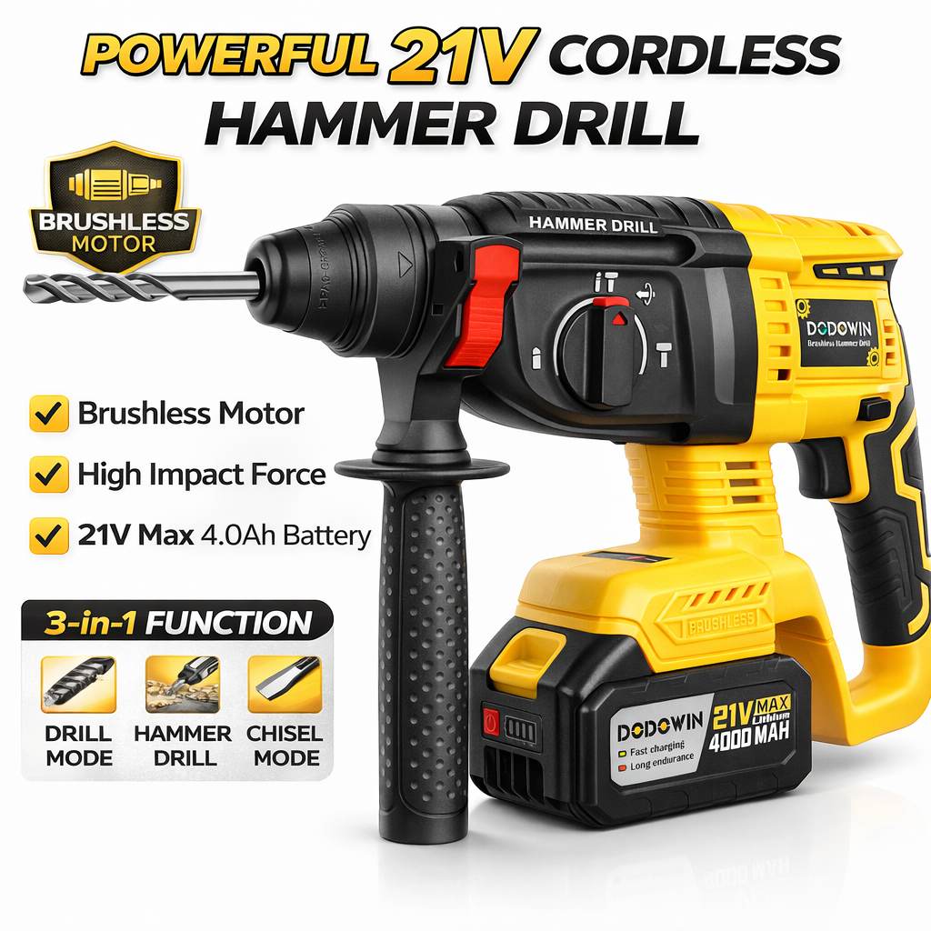 DODOWIN Cordless SDS-Plus Rotary Hammer Kit with Carrying Case