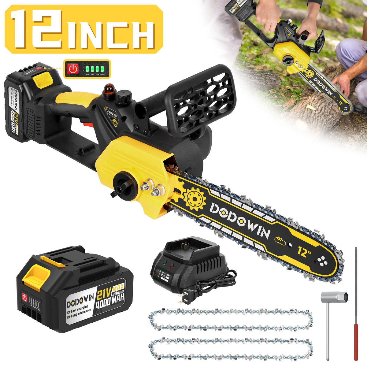 DODOWIN MS7 12-Inch Cordless Chainsaw Kit