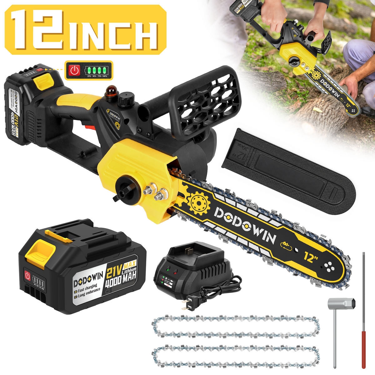 DODOWIN MS7 12-Inch Cordless Chainsaw Kit