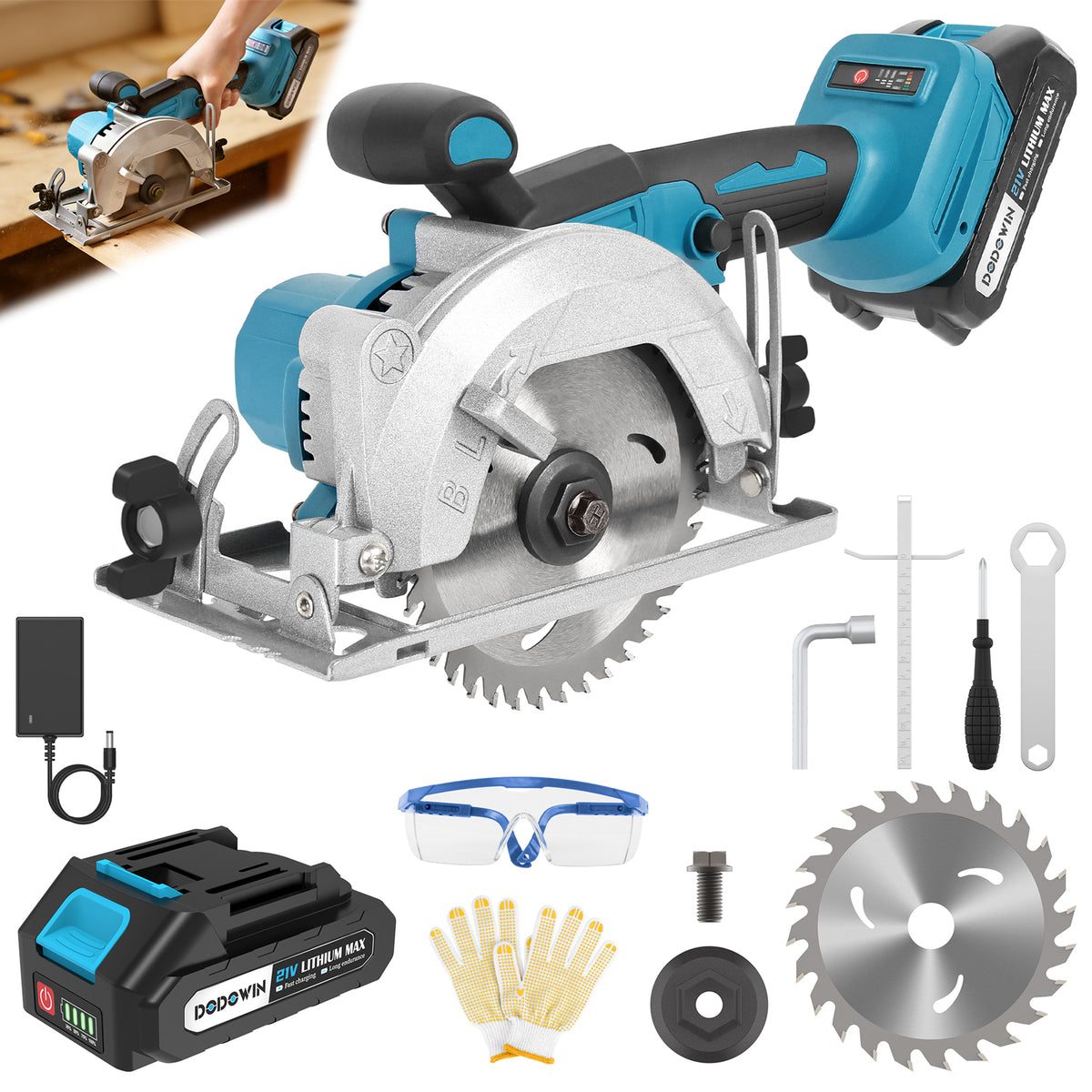 DODOWIN Cordless Circular Saw Kit with Adjustable Base