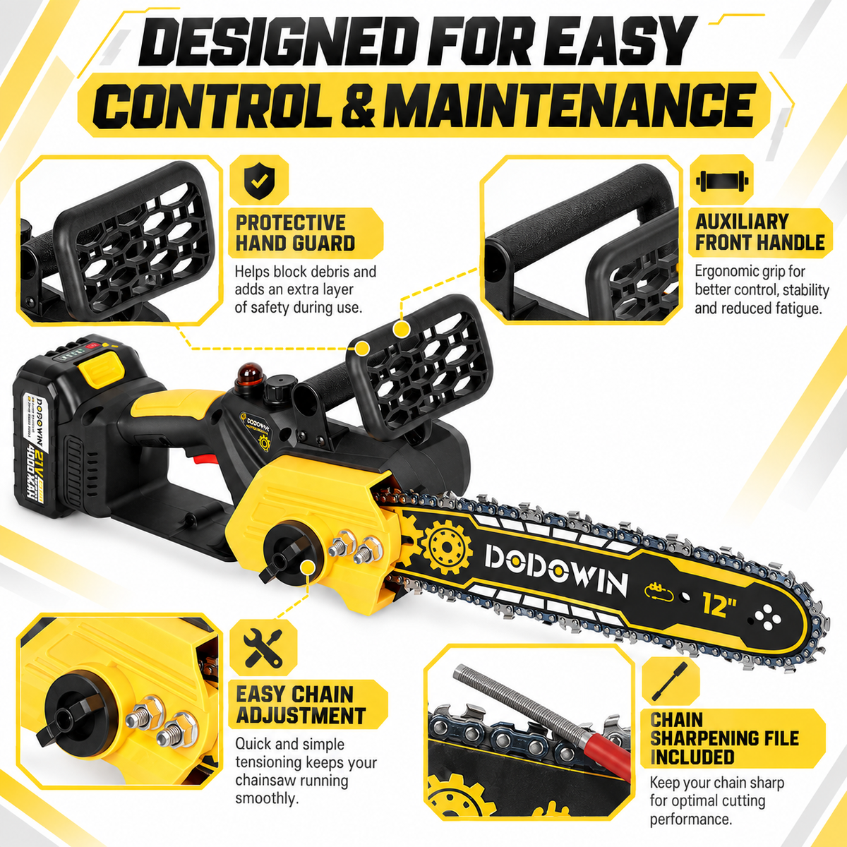 DODOWIN MS7 12-Inch Cordless Chainsaw Kit