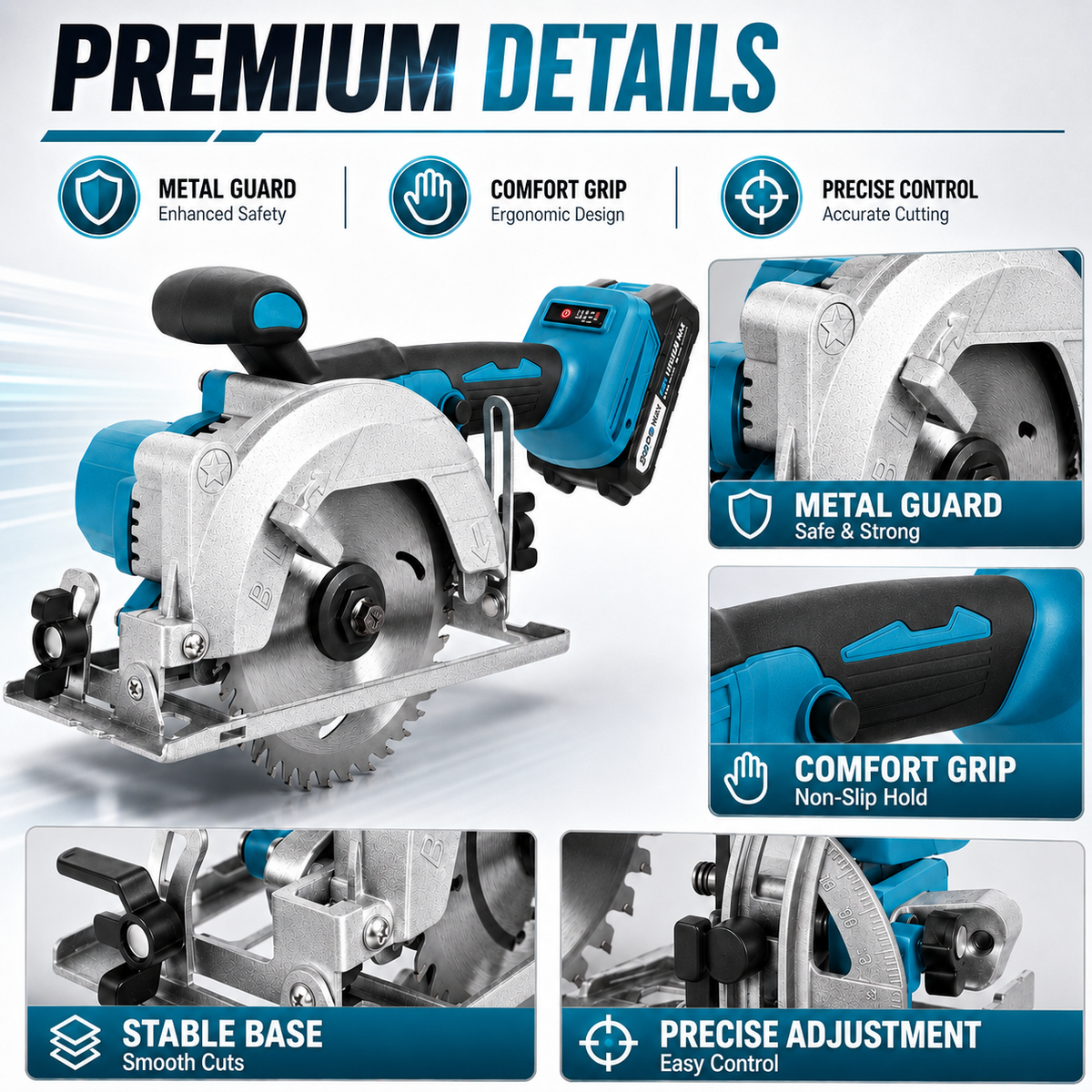 DODOWIN Cordless Circular Saw Kit with Adjustable Base