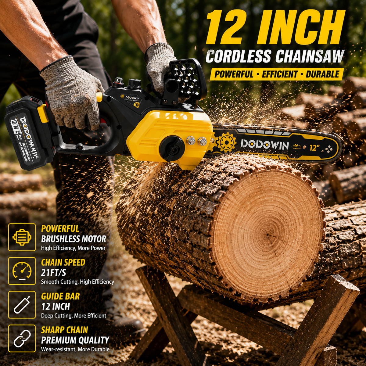 DODOWIN MS7 12-Inch Cordless Chainsaw Kit
