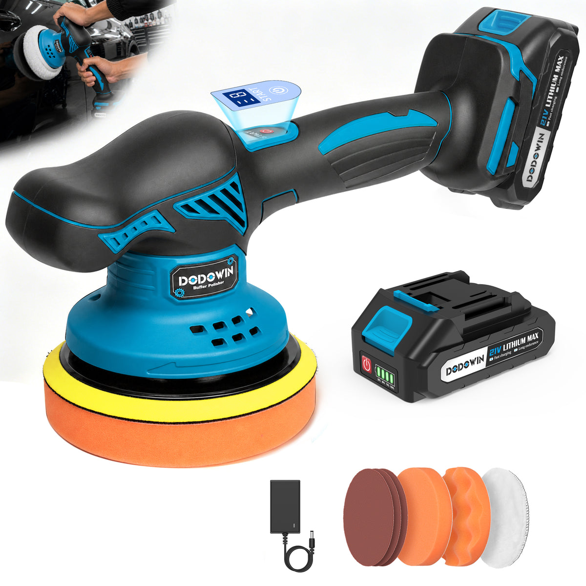 DODOWIN Cordless Car Polisher with 8-Speed Control