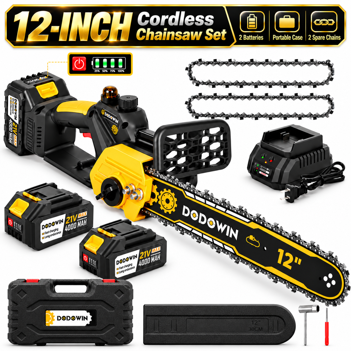 DODOWIN MS7 12-Inch Cordless Chainsaw Kit