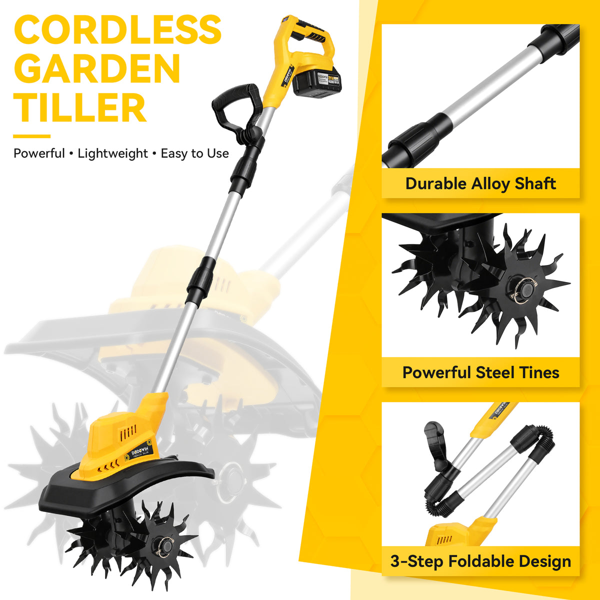 DODOWIN Long-Handle Cordless Garden Cultivator with 2 Batteries