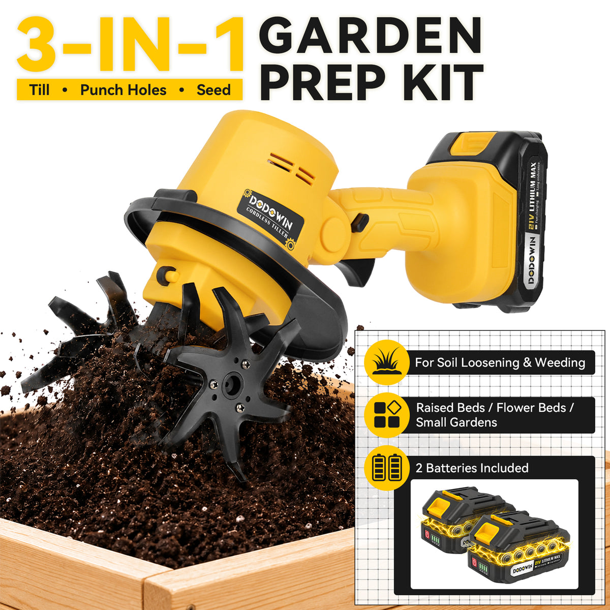 DODOWIN Handheld Cordless Garden Cultivator Kit