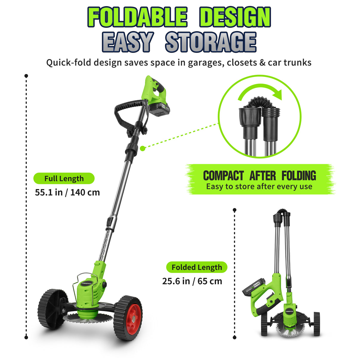 DODOWIN Folding Cordless Grass Trimmer for Lawn Edges