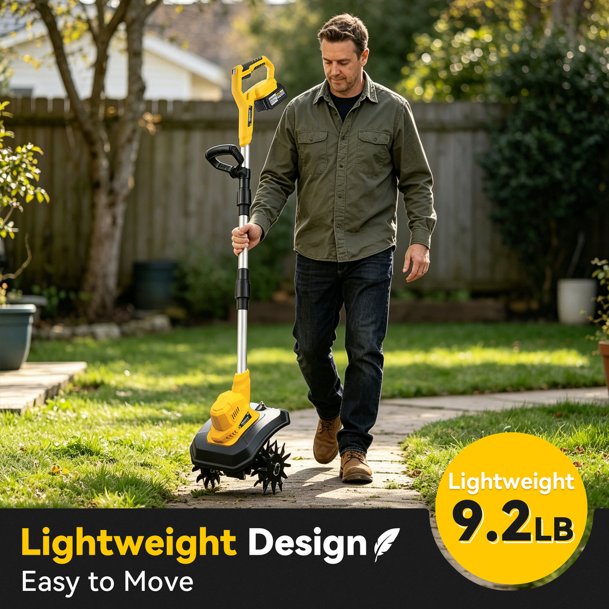 DODOWIN Long-Handle Cordless Garden Cultivator with 2 Batteries