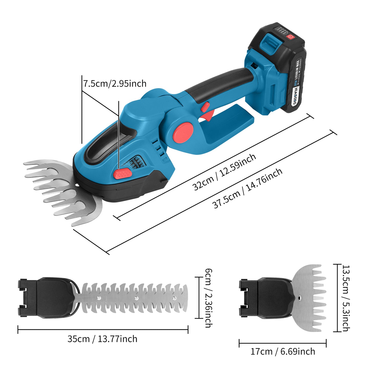 DODOWIN Hedge Trimmer Cordless, 2 in 1 21V Handheld Electric Weed Shears and Bush Trimmer, with 2 Rechargeable Batteries 1 Charger, Garden Tools for Men, Dad, Husband Stocking Stuffers