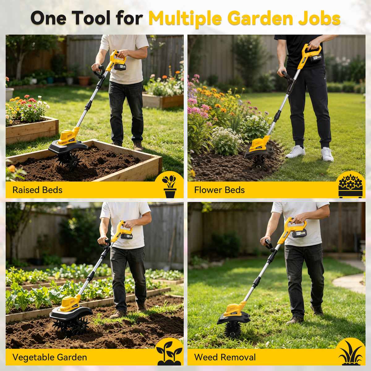 DODOWIN Long-Handle Cordless Garden Cultivator with 2 Batteries
